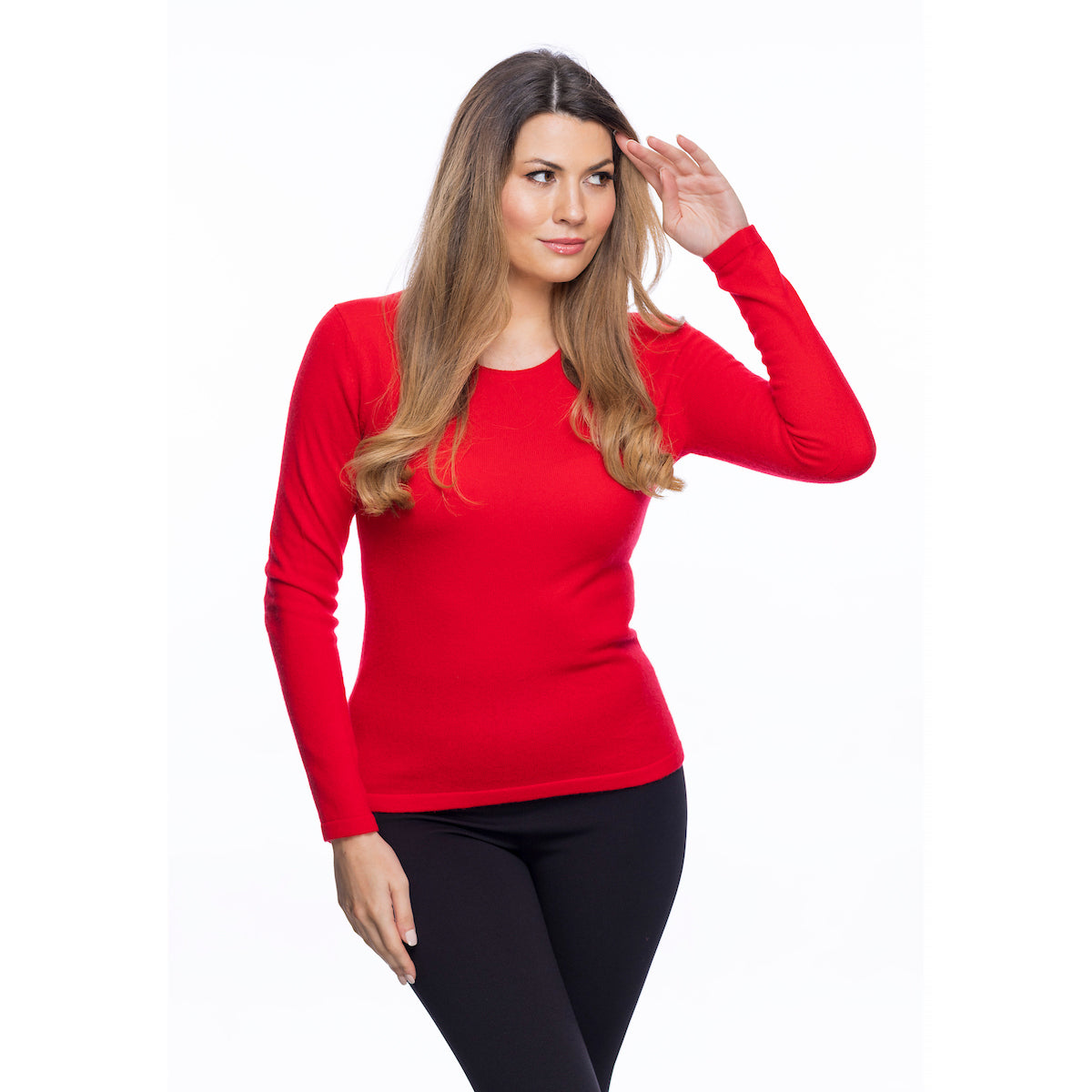 100% Cashmere Ladies Fashion Crew Neck Cardinal