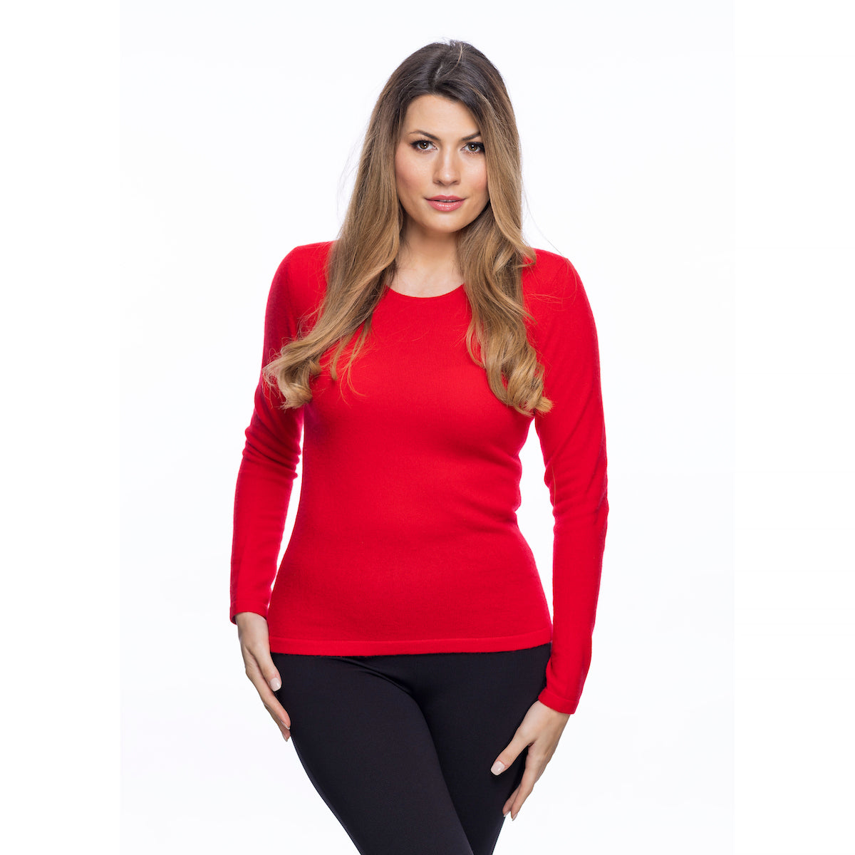100% Cashmere Ladies Fashion Crew Neck Cardinal