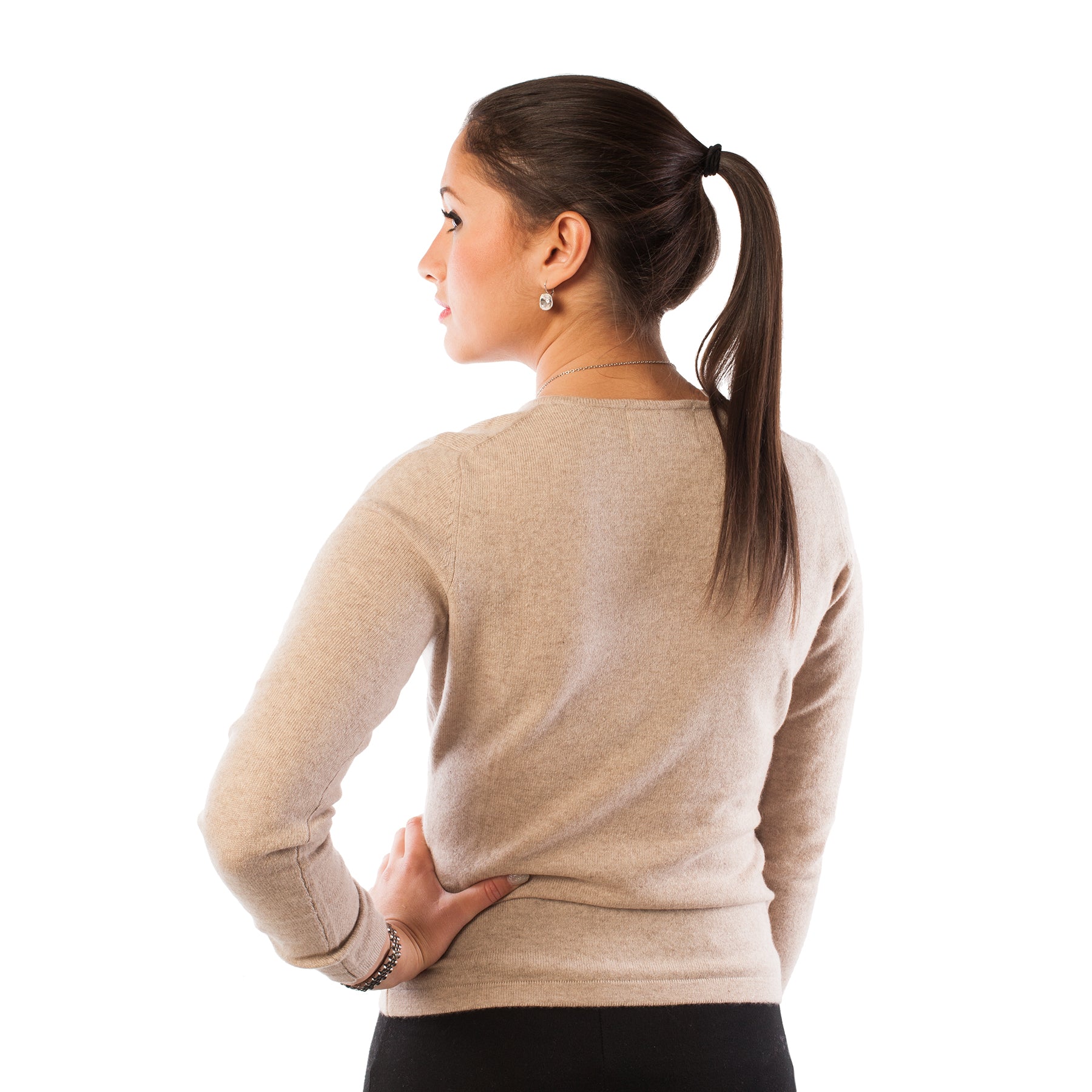 100% Cashmere Ladies Fashion Crew Neck Sand Beige