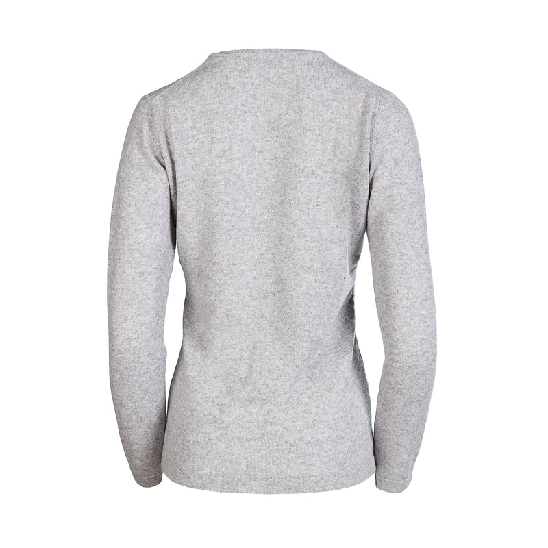 100% Cashmere Ladies V Neck Jumper Silver Clay