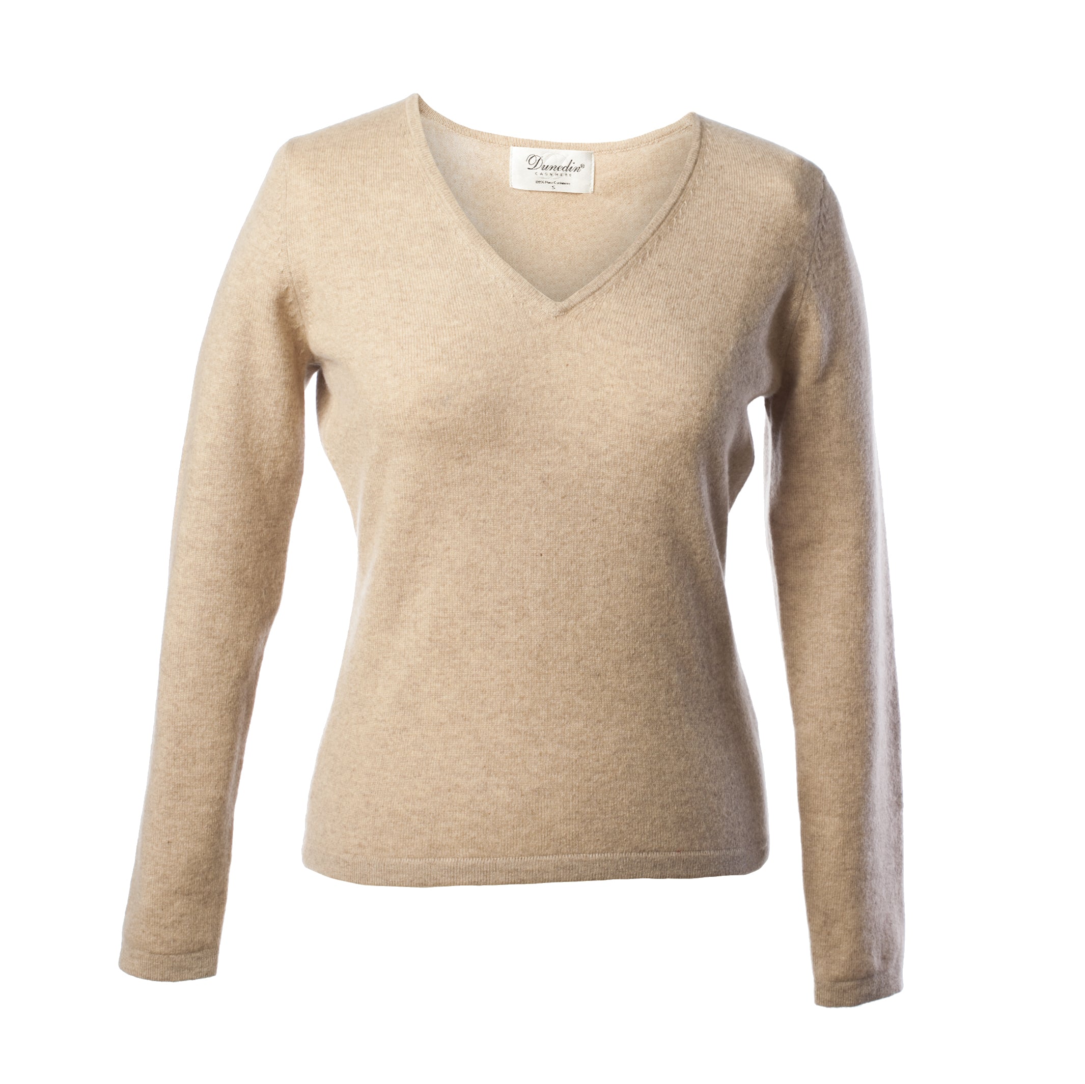 100% Cashmere Women's Fashion V-Neck Jumper Sand Beige
