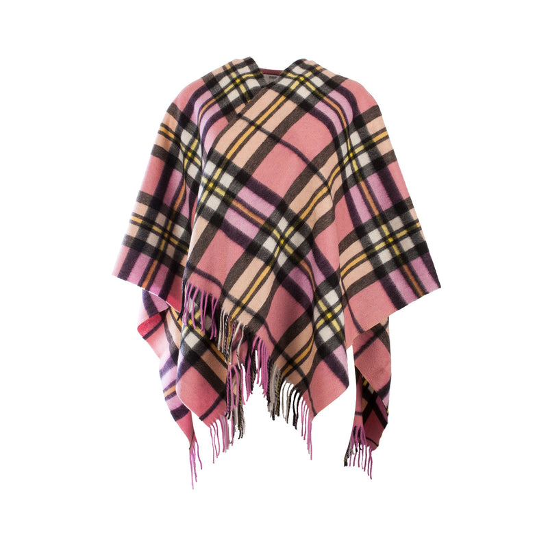 Ladies Cashmere Tartan Mini Cape Raspberry Gold B