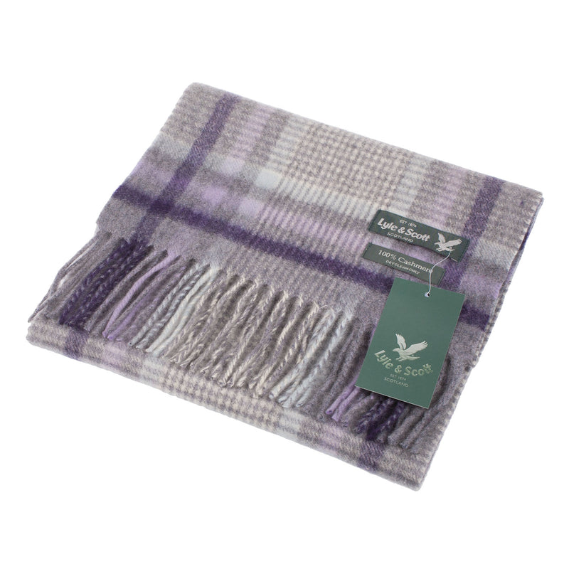 Lyle & Scott 100% Cashmere Scarf Houndstooth Check Grey/Heather