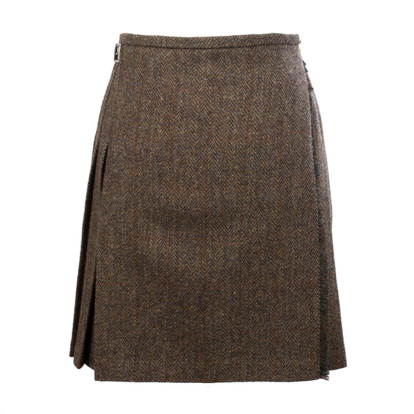 Harris Tweed Ladies Bronwyn Wool Skirt Brown Herringbone