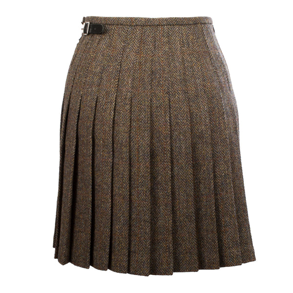 Harris Tweed Ladies Bronwyn Wool Skirt Brown Herringbone