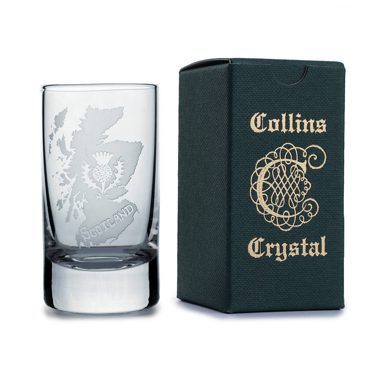 Collins Crystal Clan Shot Glass Scotland Map