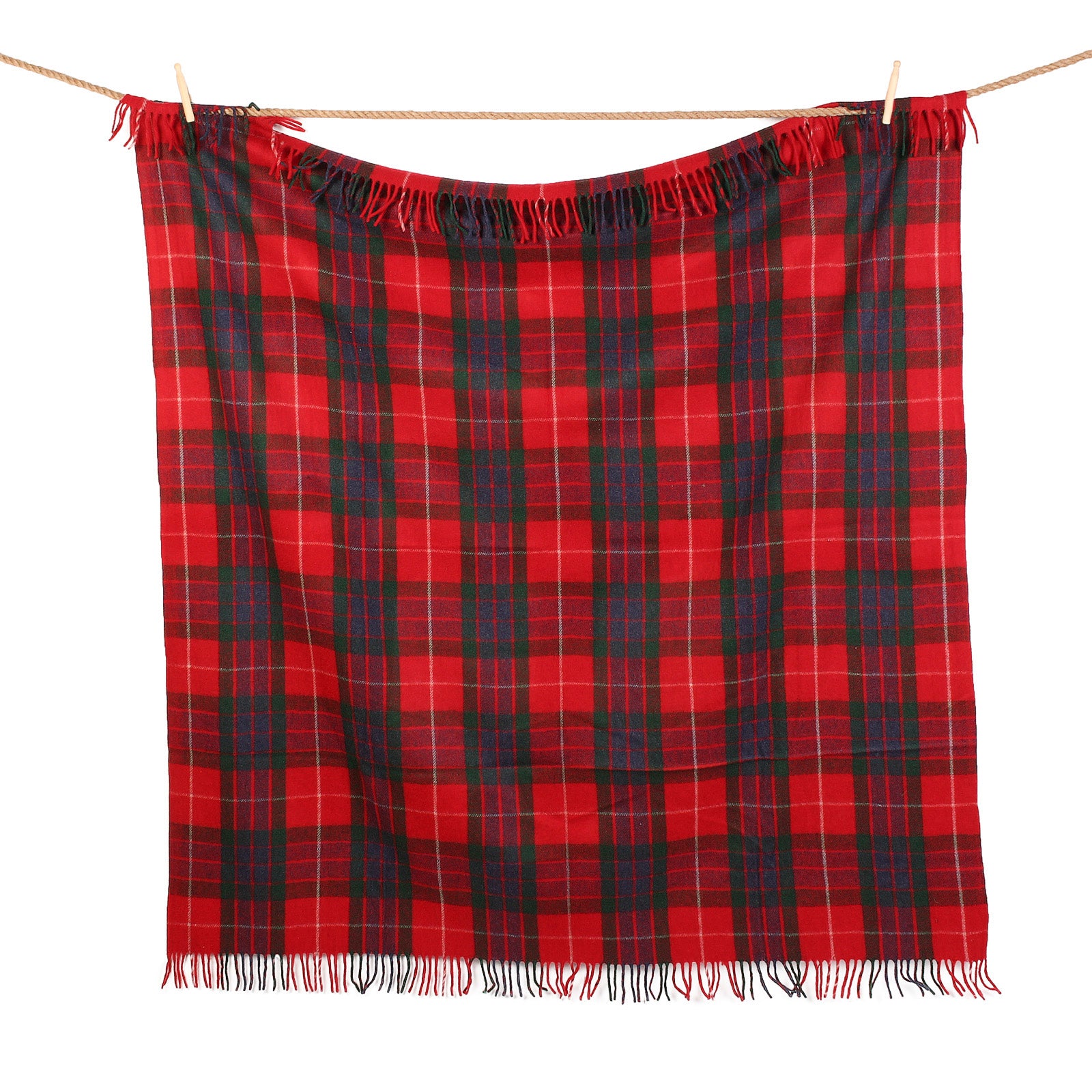 Highland Wool Blend Tartan Blanket / Throw Extra Warm Fraser Red