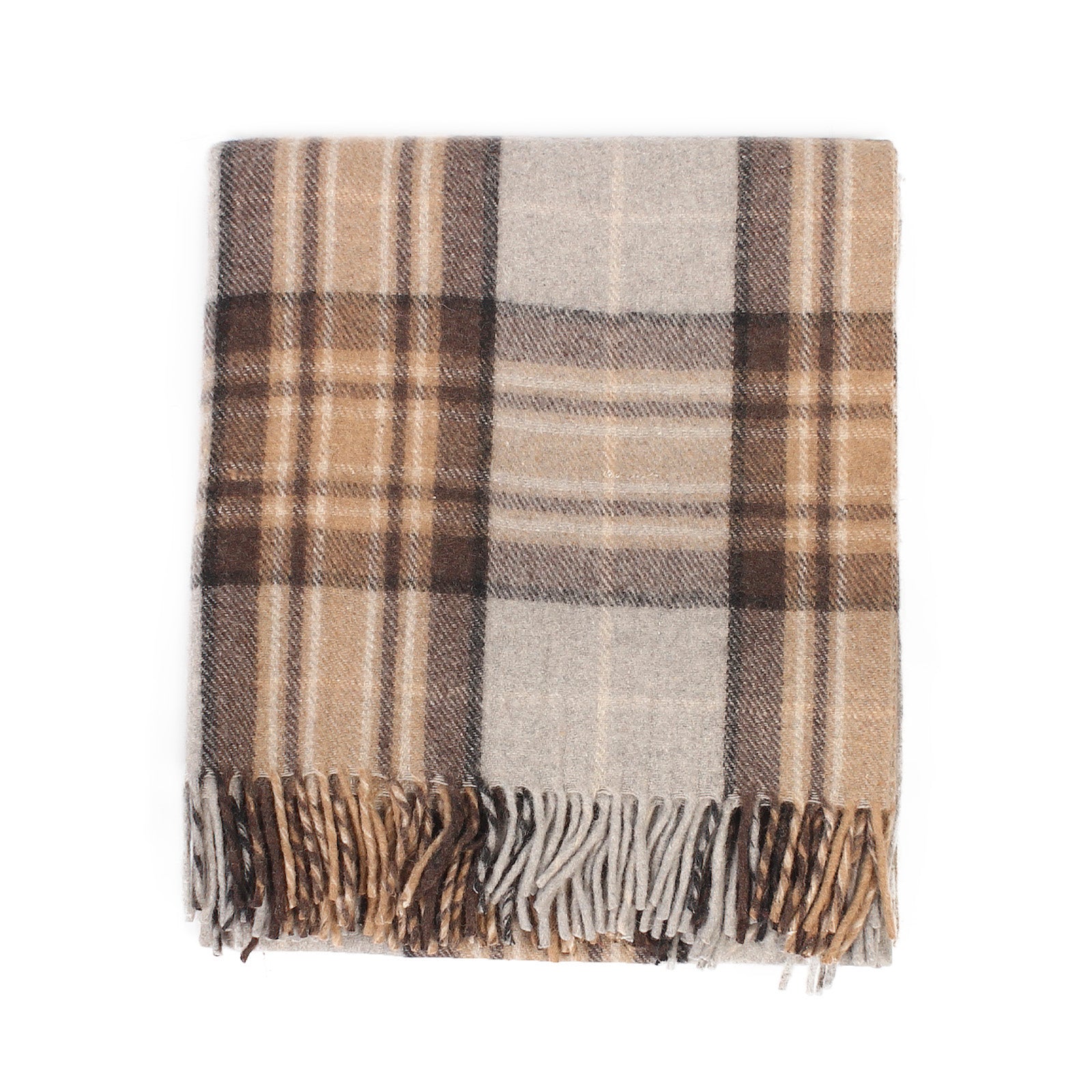 Highland Wool Blend Tartan Blanket / Throw Extra Warm Mackellar Natural