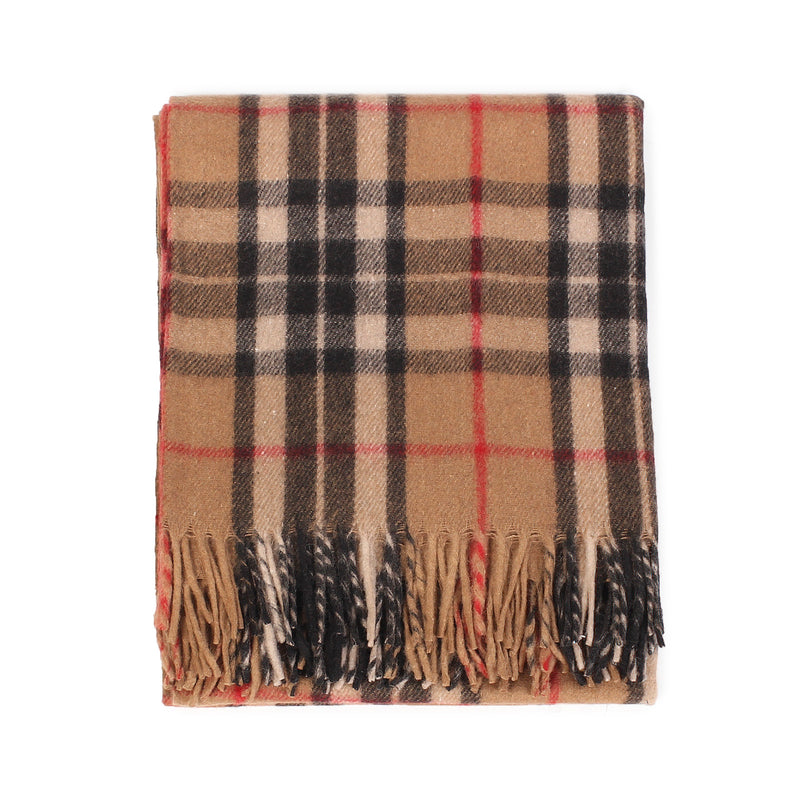 Highland Wool Blend Tartan Blanket / Throw Extra Warm Thomson Camel