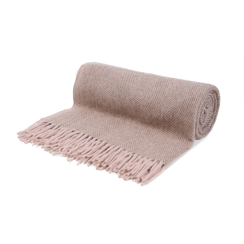 Highland Wool Blend Herringbone Blanket Pink