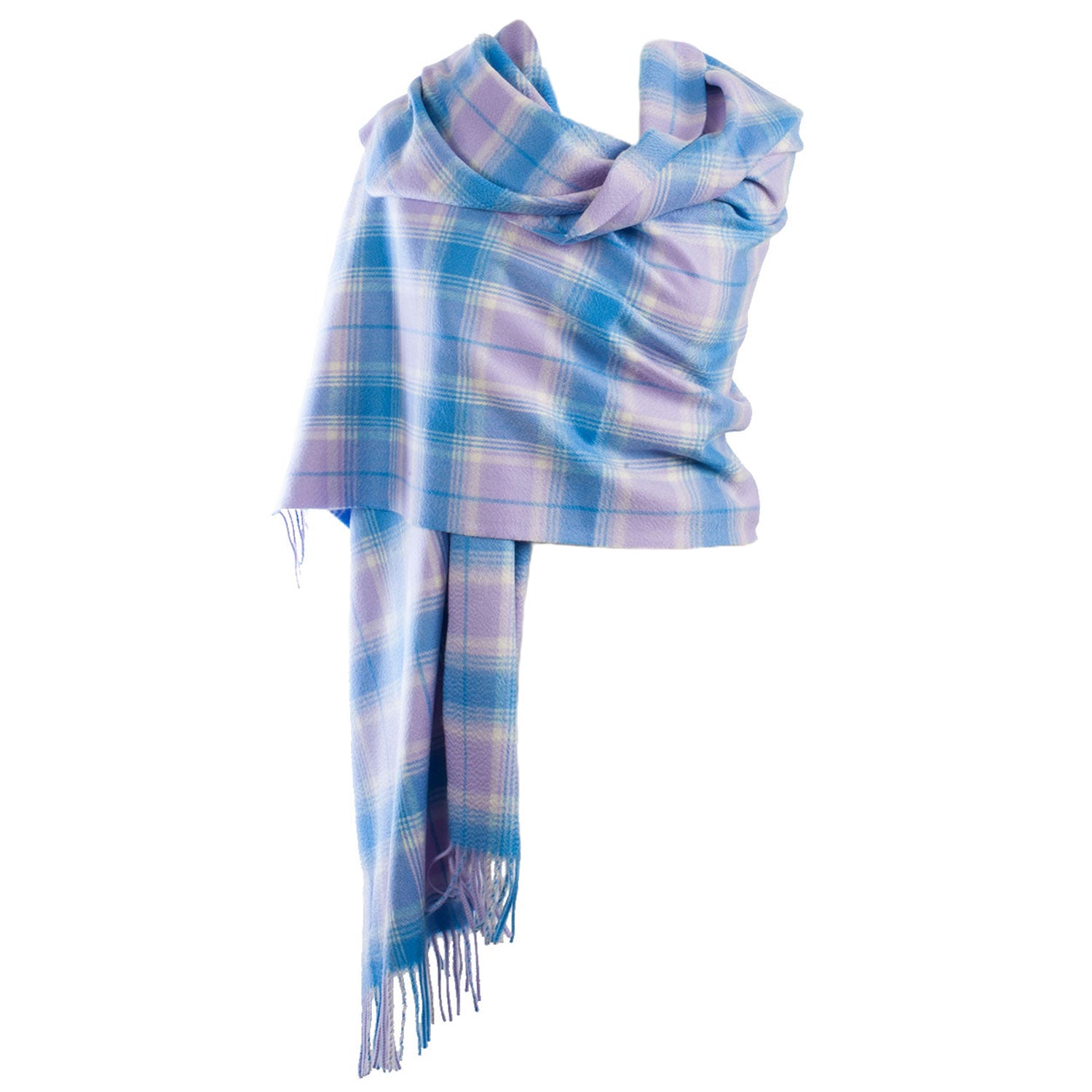 Cashmere Tartan Multicolour Stole Borwick/Lilac Blue