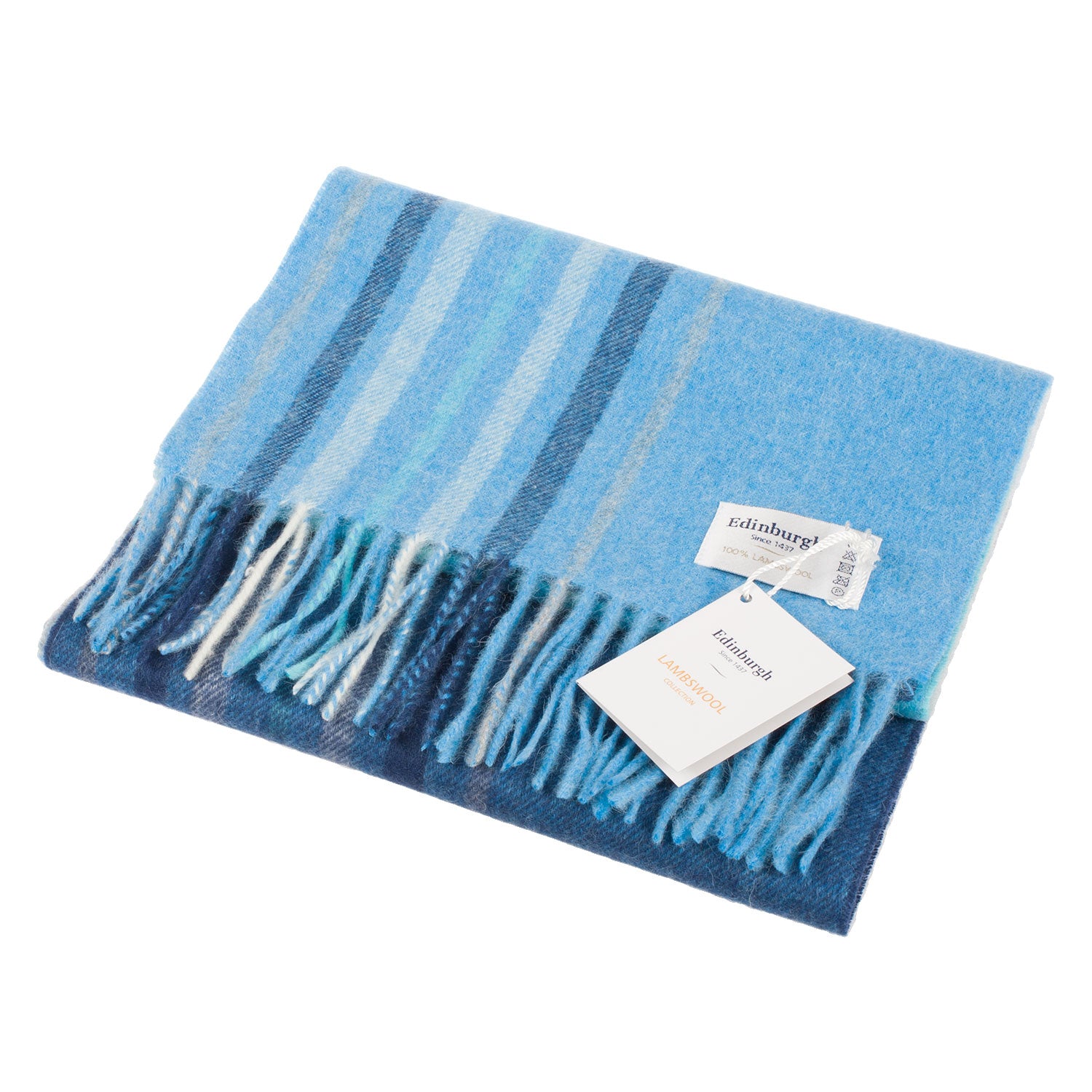 Edinburgh 100% Lambswool Tartan Scarf Barcode Check - Aqua Blue