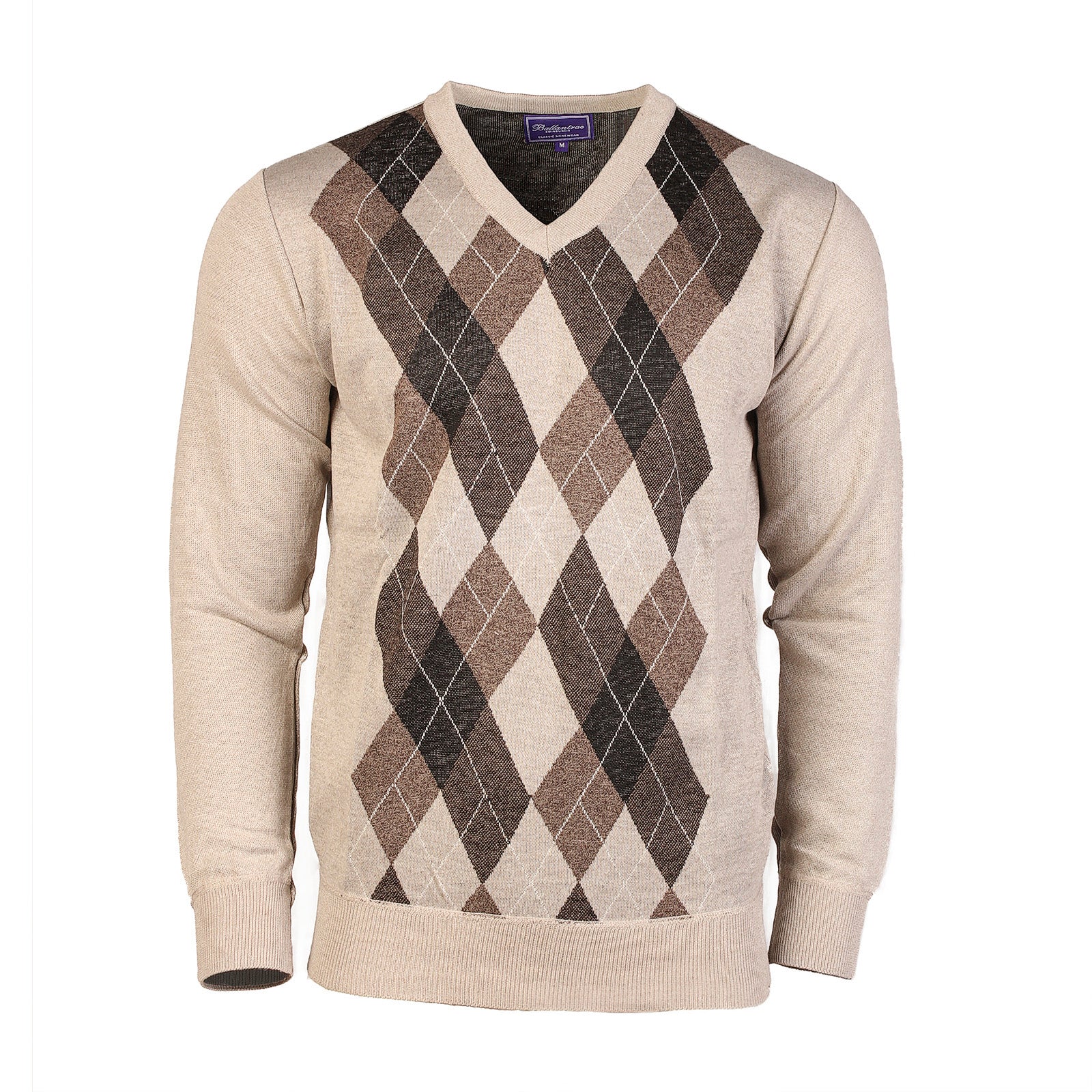 Argyle Ballantrae Jumper V Neck Beige Melange