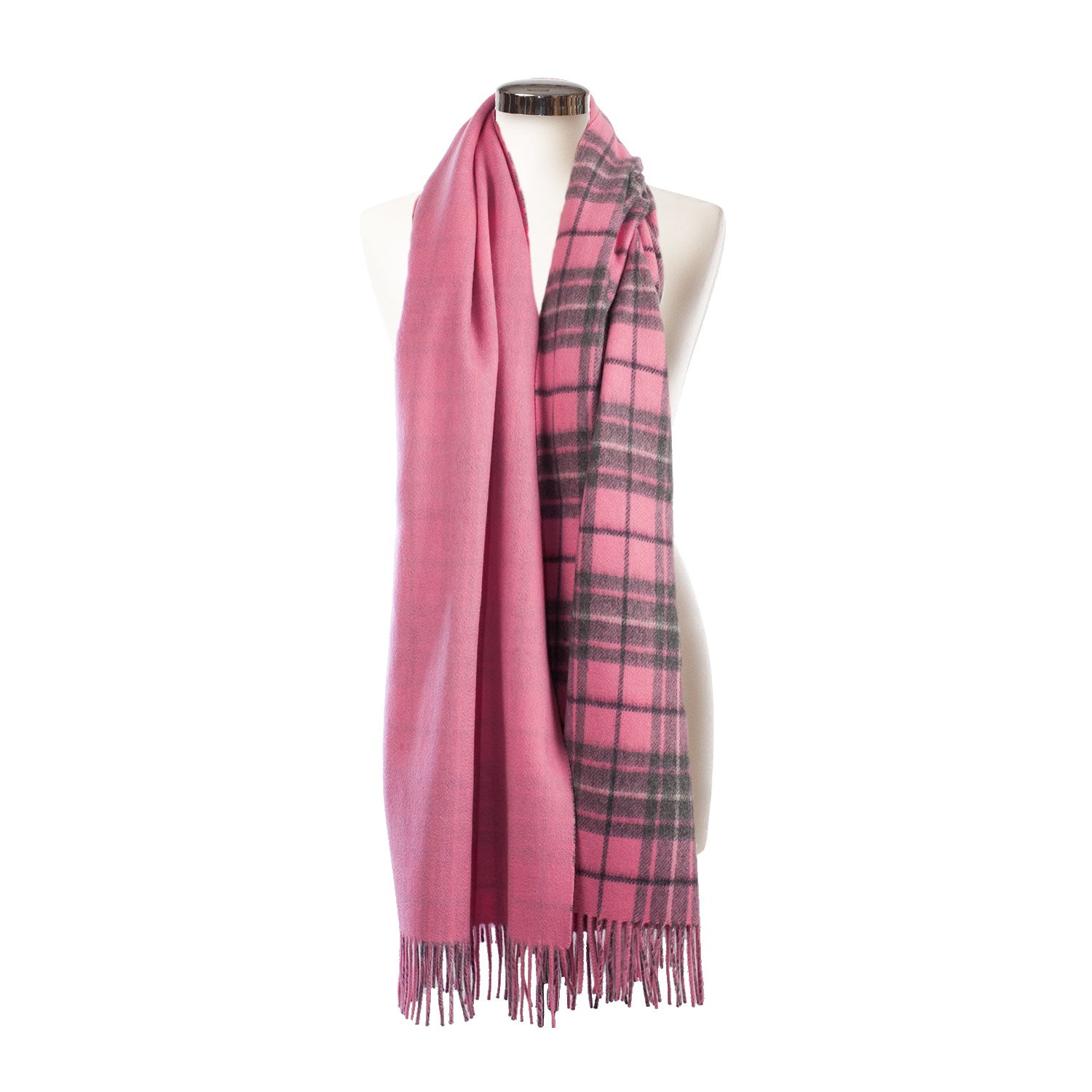 Cashmere Double Faced Tartan Stole Gresham-Pink Derby/Pink