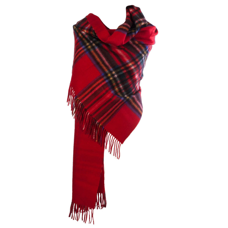 Pure Cashmere Reversible Big Check Stole Stewart Royal/Red