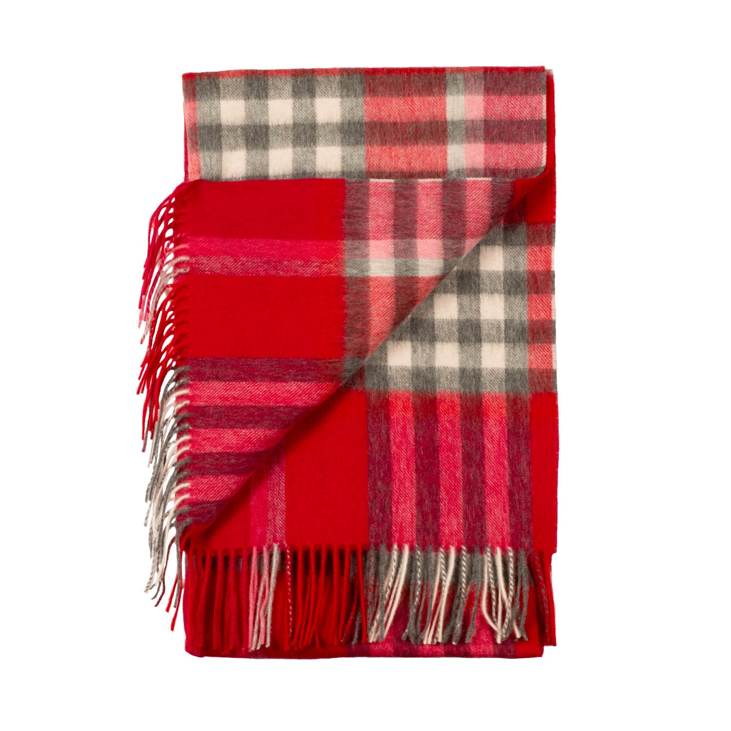 Chequer Tartan 90/10 Cashmere Stole Red