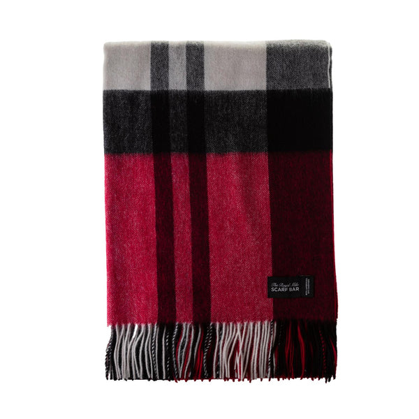 Chequer Tartan 90/10 Cashmere Blanket Exploded Red