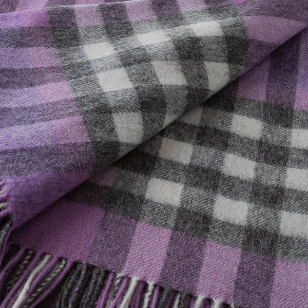 Chequer Tartan 90/10 Cashmere Blanket Heather