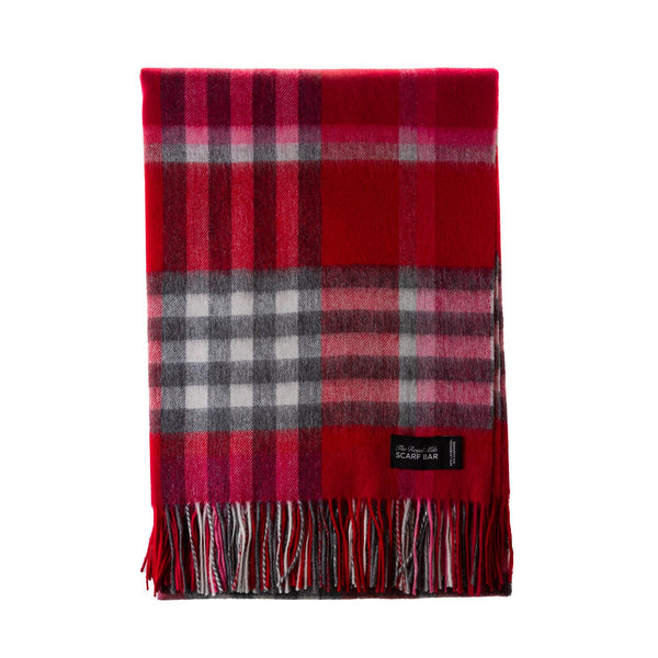 Chequer Tartan 90/10 Cashmere Blanket Red
