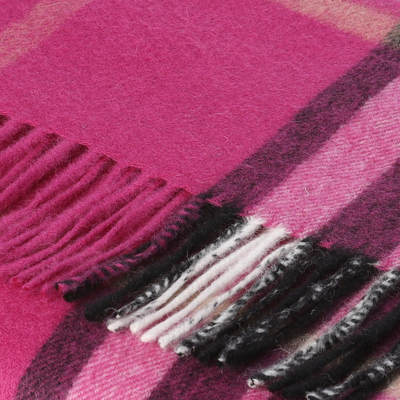 Hos 100% Lambswool Wide Scarf Enlarged Off Ctr Scotty Thom Raspberry
