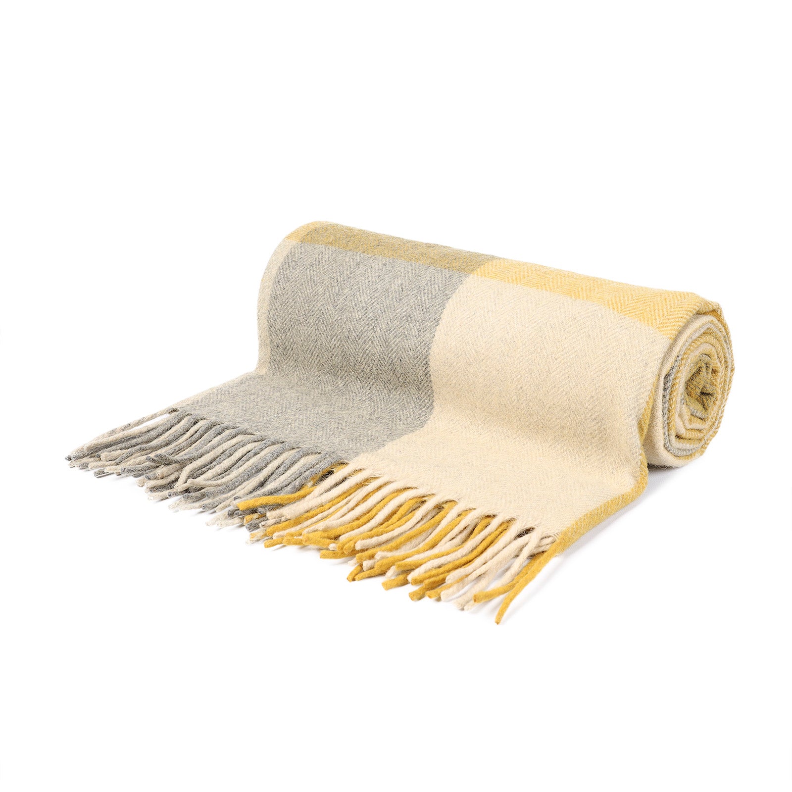 Block Check Herringbone Blanket Natural Ochre