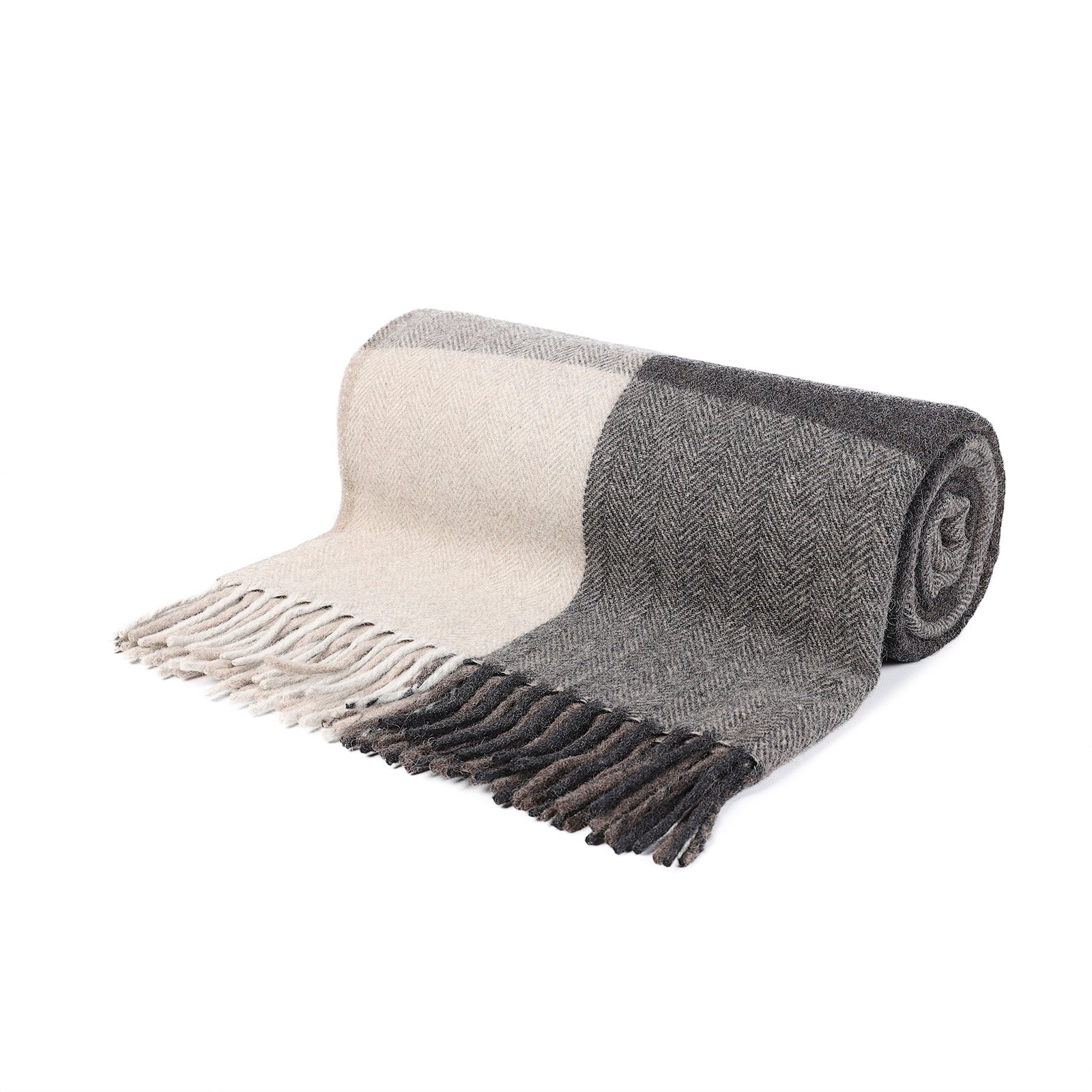 Block Check Herringbone Blanket Natural Taupe