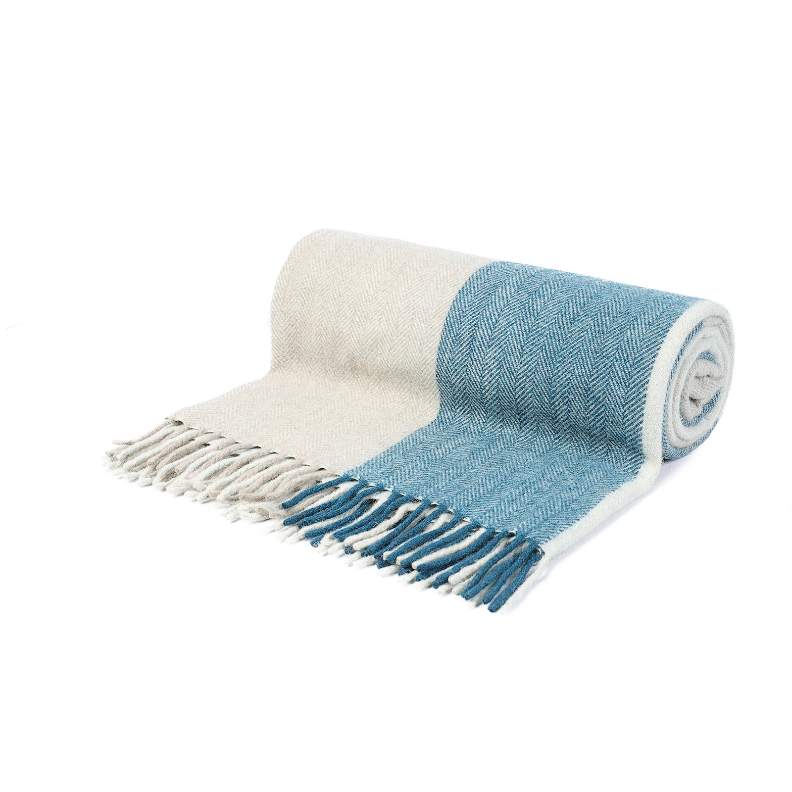 Block Check Herringbone Blanket Natural Teal
