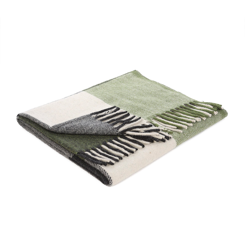 Block Check Herringbone Knee Blanket Natural Green