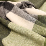 Block Check Herringbone Knee Blanket Natural Green