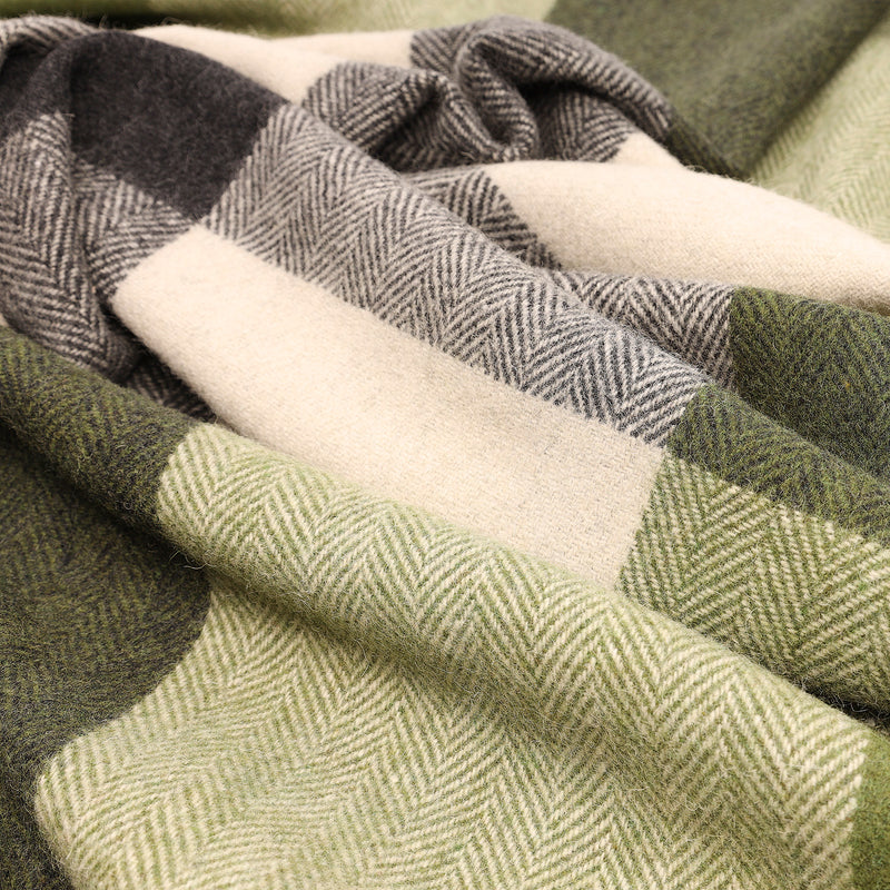 Block Check Herringbone Knee Blanket Natural Green