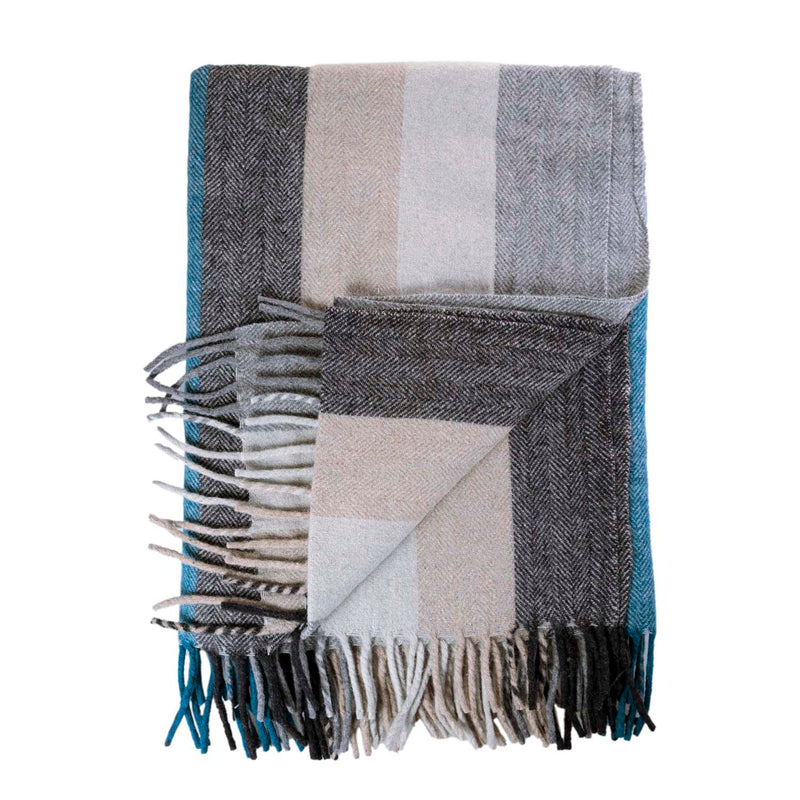 Stripe Herringbone Blanket Natural Teal