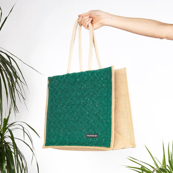Knitted Wool Cashmere Panel Bag Green Garden