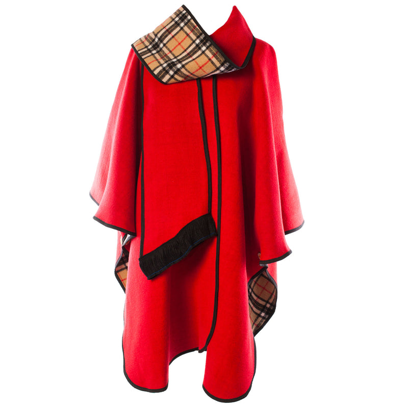 Ladies Wool Blend Reversible Cape Red