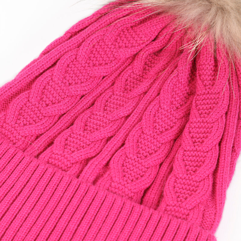 Cable Pom Hat Ft Raspberry/Natural