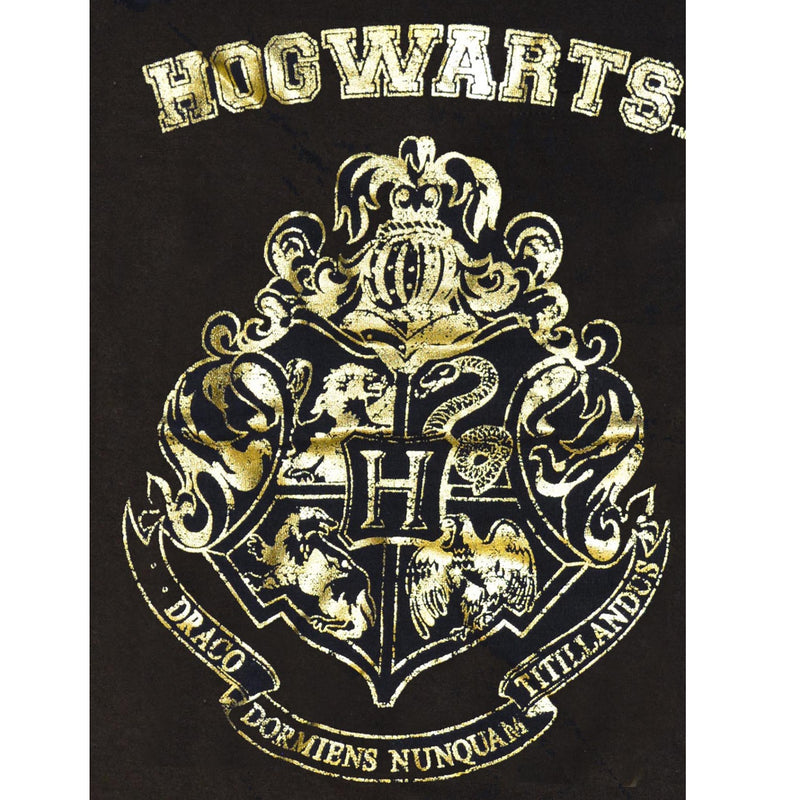 Harry Potter Hogwarts Ladies Gold Foil Print Black T-Shirt
