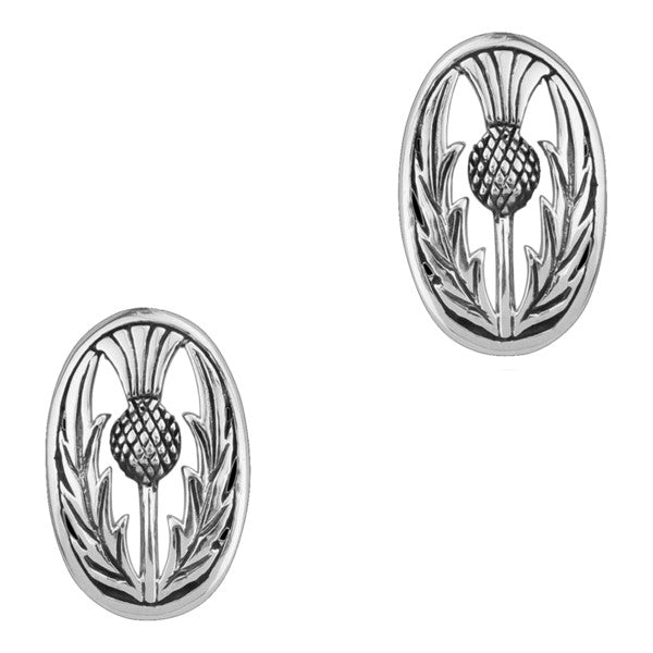 Scottish Thistle Silver Oval Stud Earrings