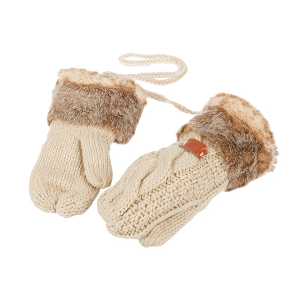 Cable Knitted Faux Fur Mitts