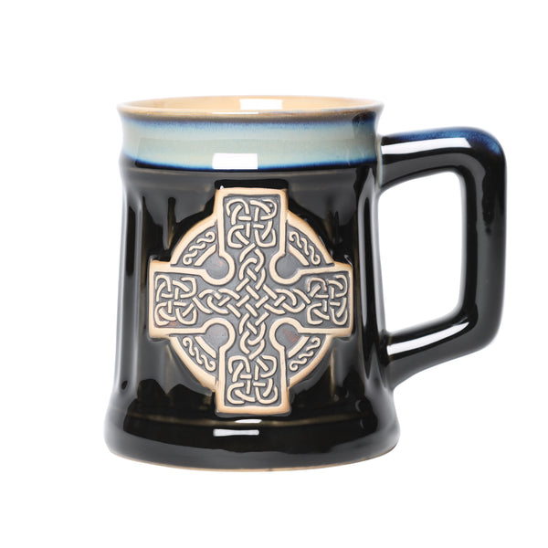 Stoneware Mug With Celtic Cross Black
