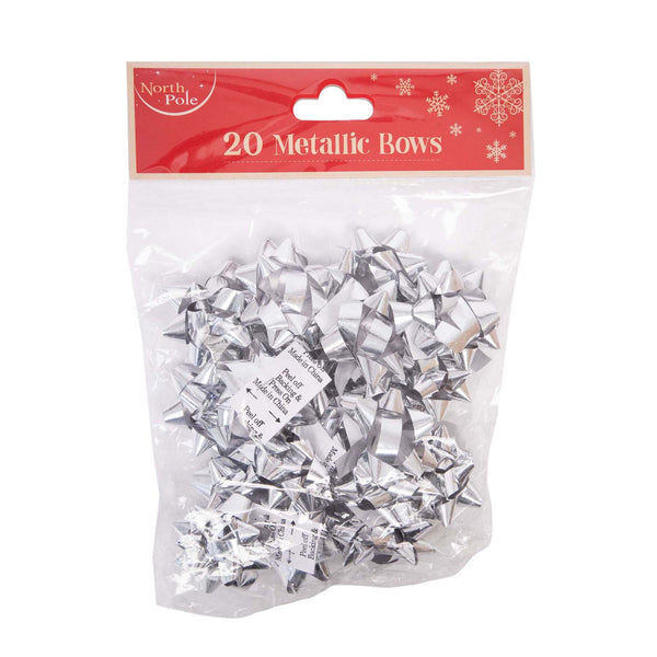20 Metallic Bows Silver